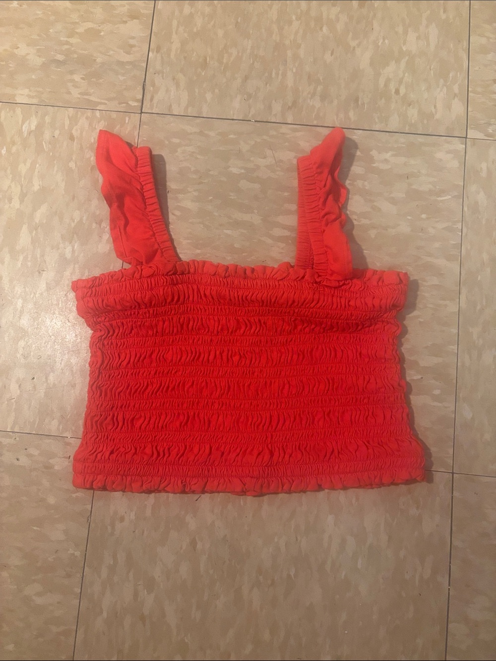 GAP Smocked Ruffle Strap Crop Top - Coral Red